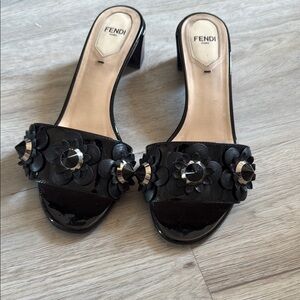 Fendi Black Floral Embellished Heels